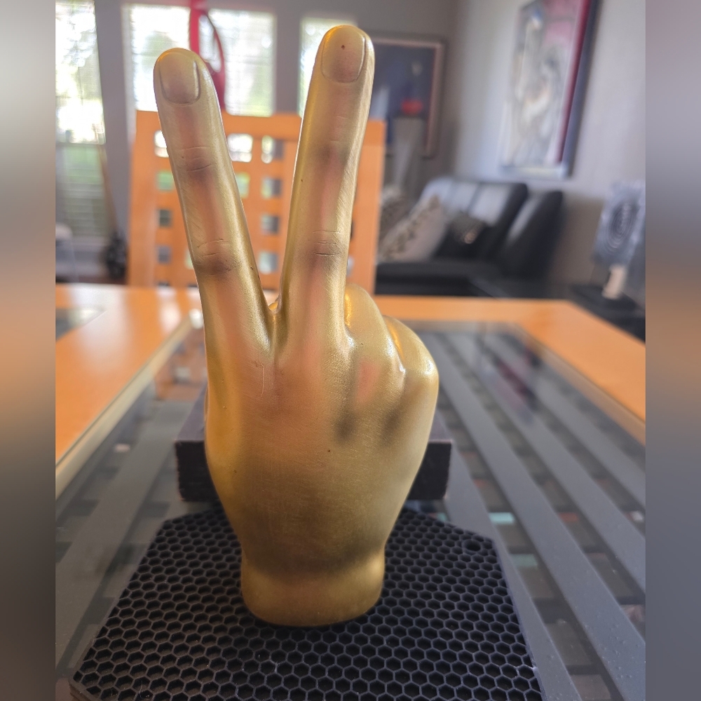 Gold Peace Sign Hand Sculpture